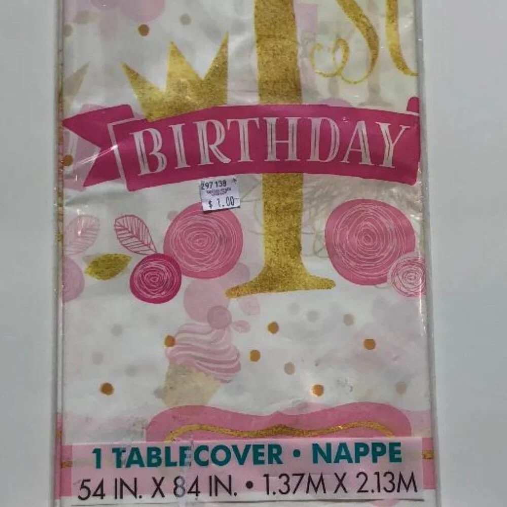 First Birthday Party Bundle, Color: Pink , White & Gold, disposable tableware